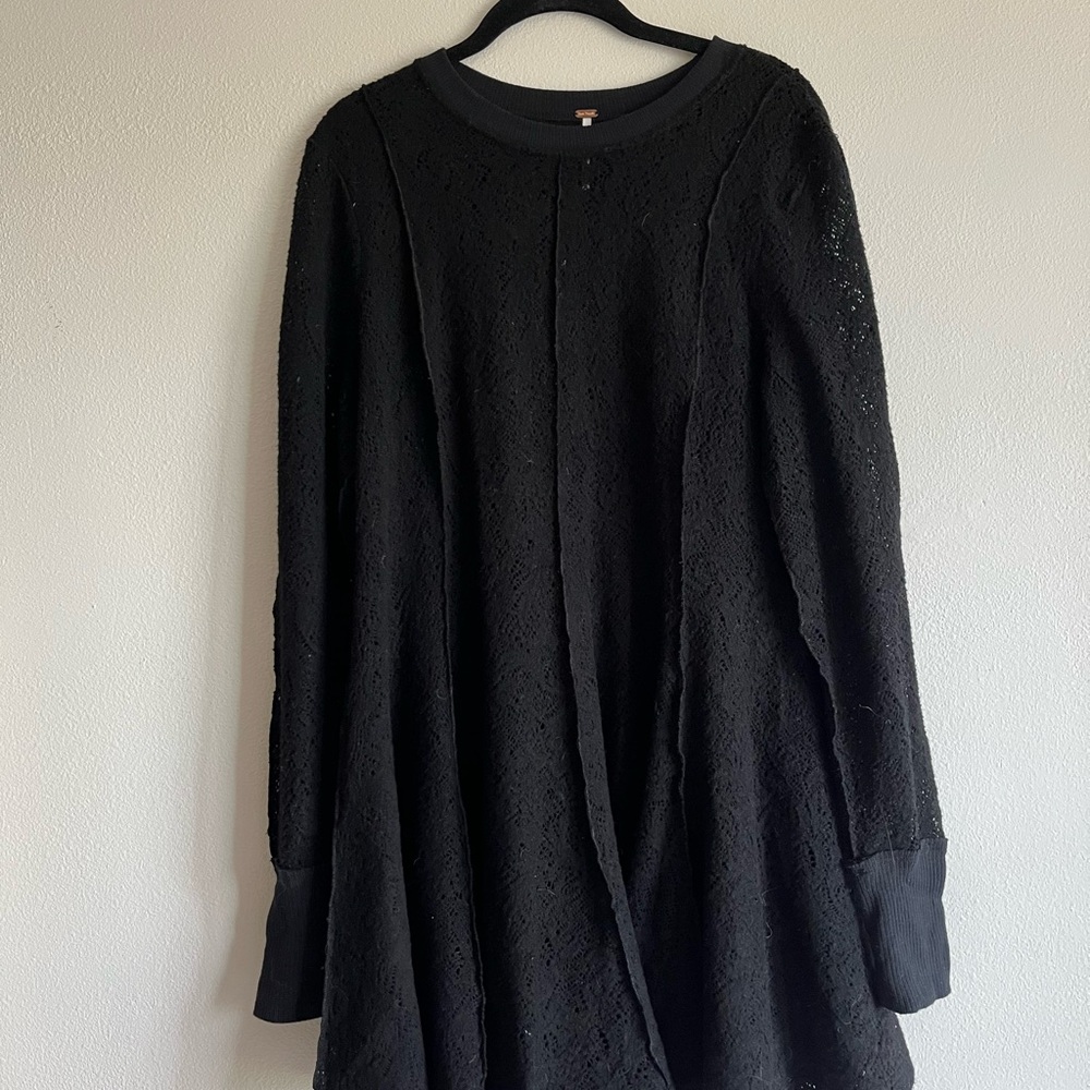 Free People Black Ribbed Long Sleeve Sweater Dress